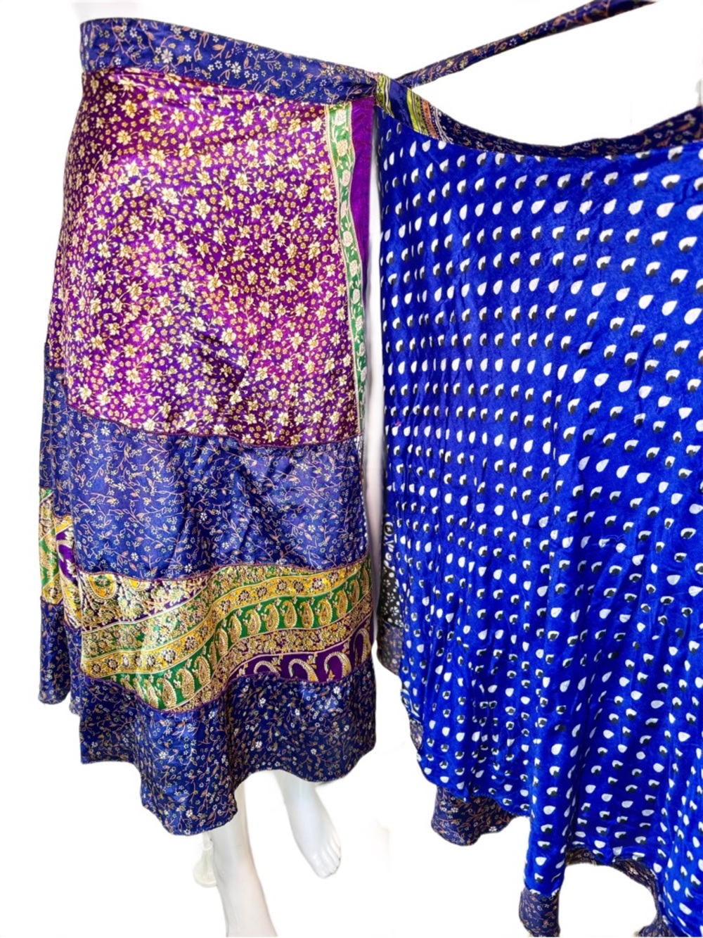 Reversible Silk Wrap Skirt Medium / Large Purple and Blue Hippie Gypsy Festival